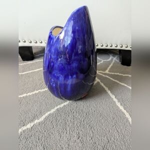 Blue Signed Handmade Abstract Pottery Vase